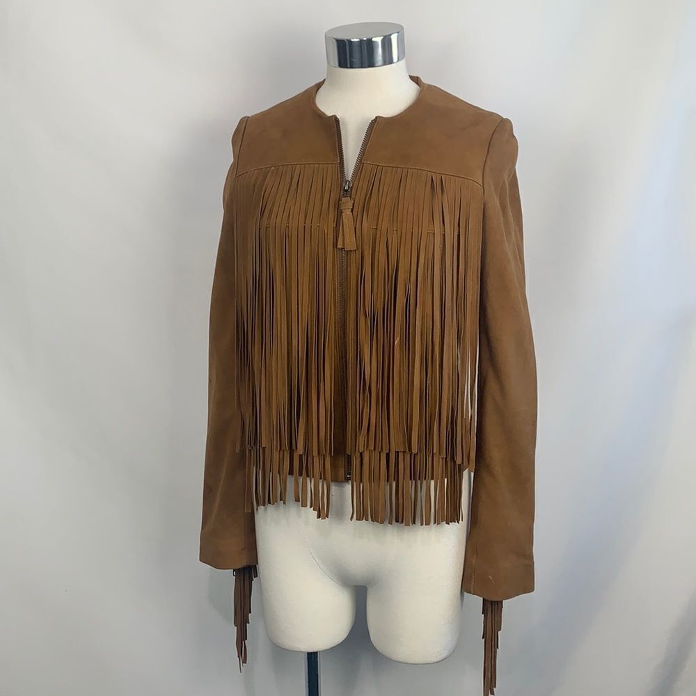 Mackage Tan Brown Suede Fringe Zip Jacket